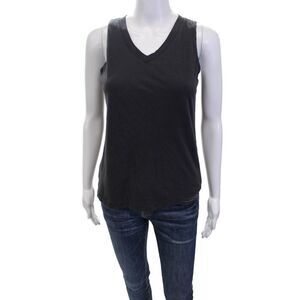 Leallo Womens V Neck Knit Boxy Tank Top Navy Blue Cotton Size Small